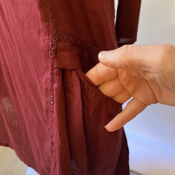 World Market Tiered Eyelet Dress Burgundy M #342 - Picture 3 of 13